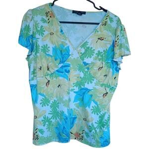 VTG Designer Originals Tropical Baby Doll Top Floral Pattern Women's Large Y2K